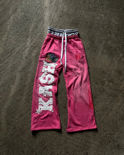 Streetwear Retro Pink Double Layer Sweatpants Y2K Men, Woman