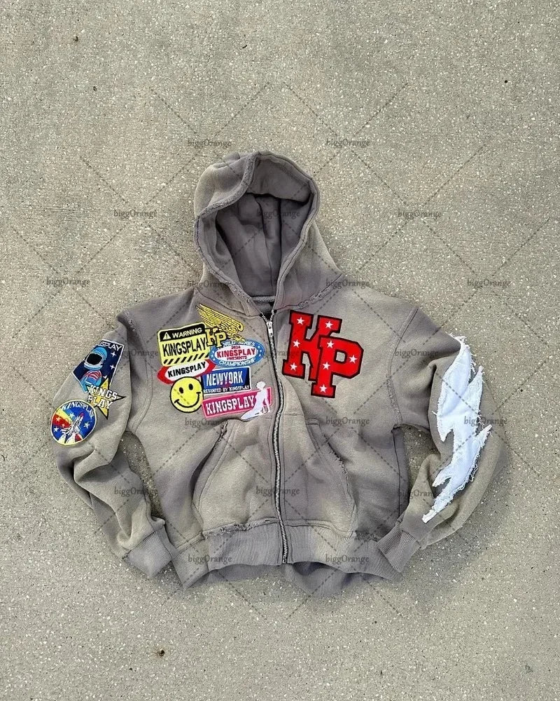 Retro Patchwork Letter Hoodie