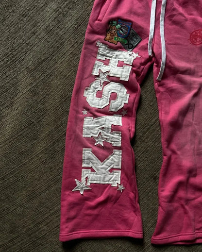 Streetwear Retro Pink Double Layer Sweatpants Y2K Men, Woman