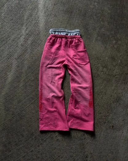 Streetwear Retro Pink Double Layer Sweatpants Y2K Men, Woman