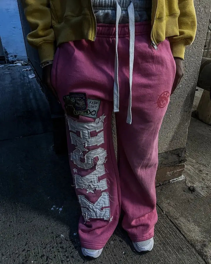 Streetwear Retro Pink Double Layer Sweatpants Y2K Men, Woman