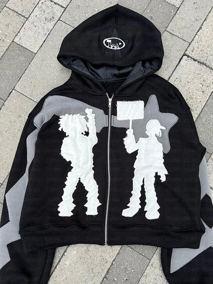 Creative embroidered zipper hoodie